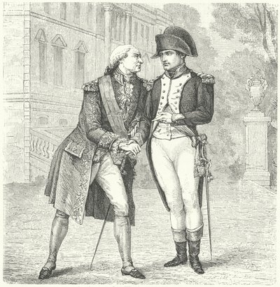 Karel IV van Spanje met Napoleon (gravure) door European School