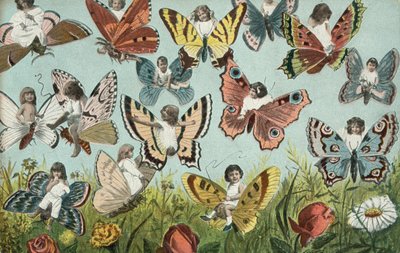Kinderen als butterfiles (kleurenlitho) door European School