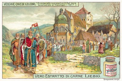 Kroningsprocessie van koning Olaf II van Noorwegen verlaat de kathedraal van Trondheim door European School