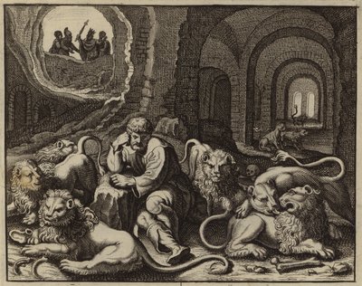 Daniel in de leeuwenkuil (gravure) door European School