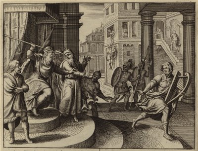 David ontsnapt na Sauls poging om hem te doden (gravure) door European School