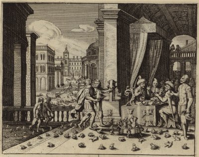Egypte getroffen door de plaag van kikkers (gravure) door European School
