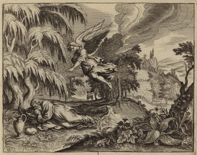 Elia gewekt door een engel in de wildernis (gravure) door European School