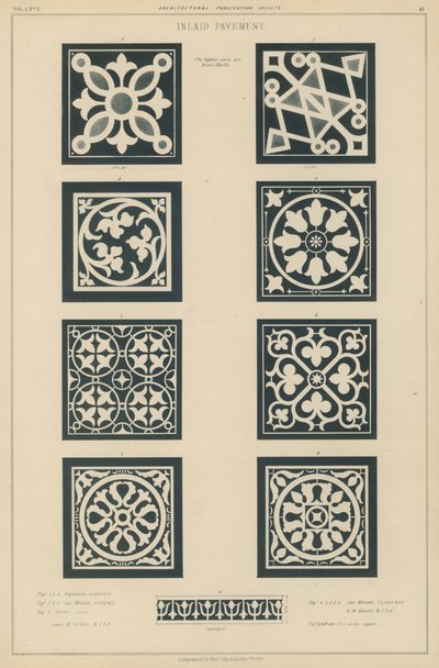 Voorbeelden van ingelegd plaveisel uit het Baptisterium en de kerk van San Miniato al Monte, Florence, en de kathedraal van Lucca, Italië door European School