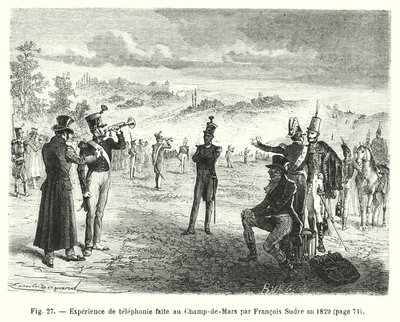 Telefoonexperiment uitgevoerd op het Champ-de-Mars door François Sudre in 1829 door European School