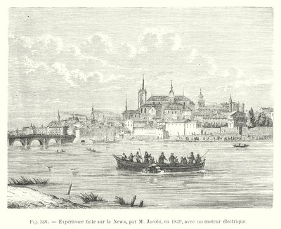 Experiment uitgevoerd op de Newa door M Jacobi in 1839 met een elektrische motor door European School