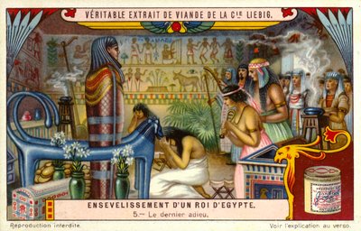 Afscheid van een dode Egyptische farao in zijn tombe (chromolitho) door European School
