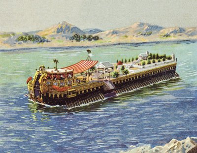 Galei van keizer Caligula op het Nemi-meer, Italië (chromolitho) door European School