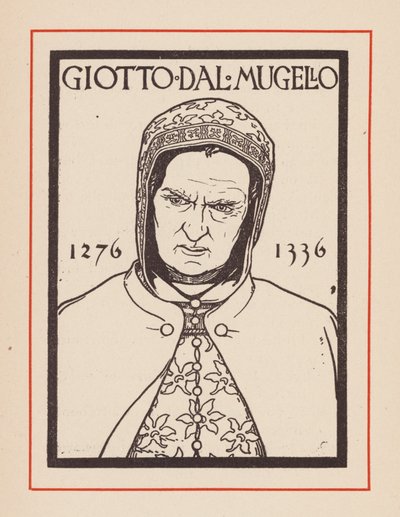 Giotto, Italiaanse middeleeuwse kunstenaar (litho) door European School