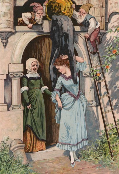Verhalen van Grimm: Oude Moeder Vorst (chromolitho) door European School