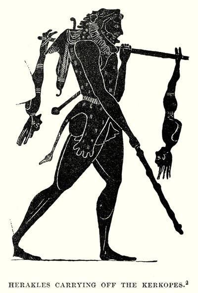 Herakles die de Kerkopen wegvoert (gravure) door European School