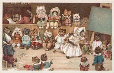 Humoristische kattenpostkaart (kleurenlitho) door European School