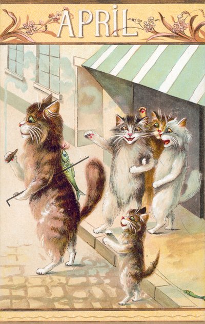 Humoristische kattenpostkaart (kleurenlitho) door European School