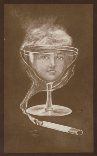 Beeld van een vrouwengezicht, gemaakt door een wijnglas en sigarettenrook, c1917 (litho) door European School