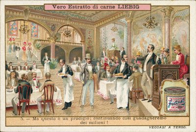Verbetering in het wel en wee van een restaurant na het aannemen van een nieuwe chef-kok (chromolitho) door European School