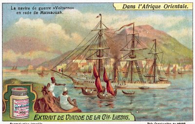 Italiaans oorlogsschip Volturno in de haven van Massawa, Eritrea door European School
