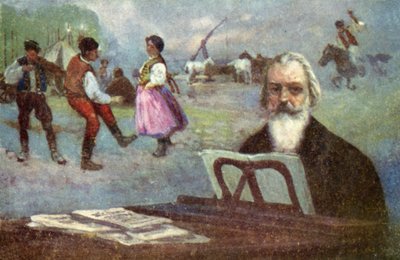 Johannes Brahms: Hongaarse dansen (kleurenlitho) door European School