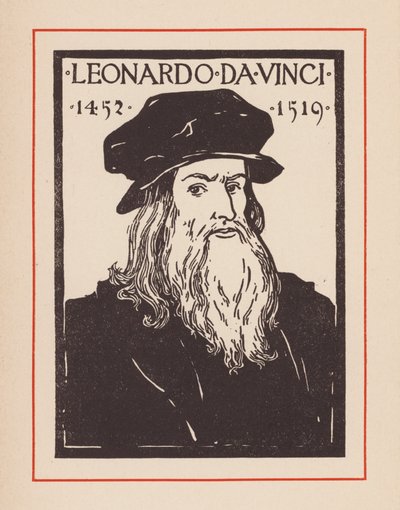 Leonardo da Vinci, Italiaanse polymaat uit de Renaissance (litho) door European School