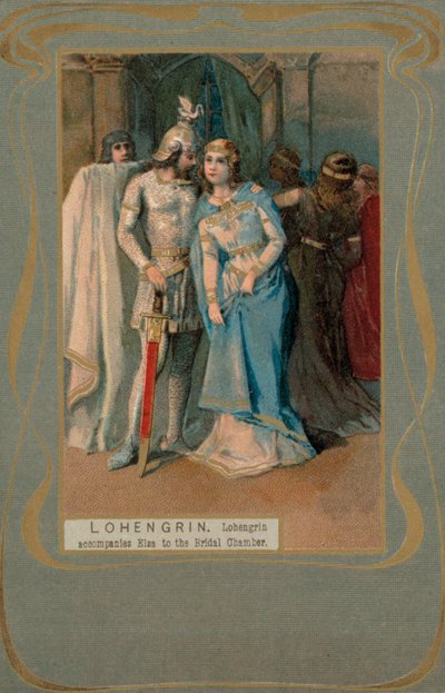 Lohengrin begeleidt Elsa naar de Bruidskamer (kleur litho) door European School