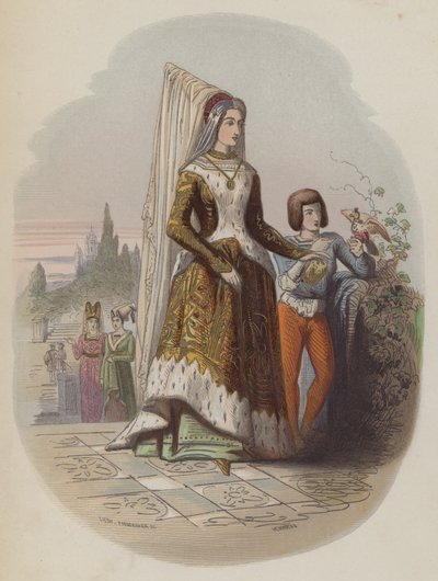 Maria van Bourgondië, eerste vrouw van de toekomstige Heilige Roomse Keizer Maximiliaan I (gekleurde gravure) door European School