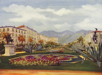 Menton, Le Jardin Public (kleurenlitho) door European School