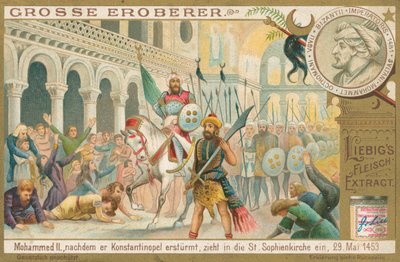 Mohammed II in Constantinopel, Liebig-kaart, begin 20e eeuw (chromo) door European School