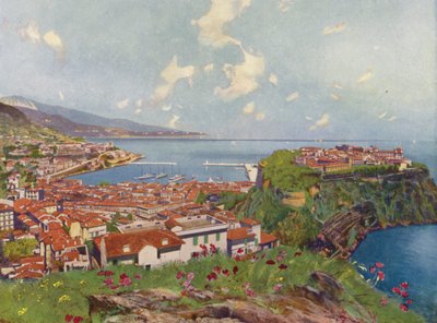 Monaco, De rots en algemeen beeld (kleurenlitho) door European School