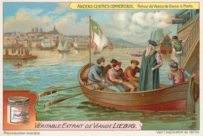 Porto, Terugkeer van Vasco da Gama, Liebig-kaart, begin 20e eeuw (chromo) door European School