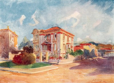 Woonhuis van HE Dr Pedro de Toledo, voormalig minister van Landbouw, Avenida Beira Mar (kleurenlitho) door European School