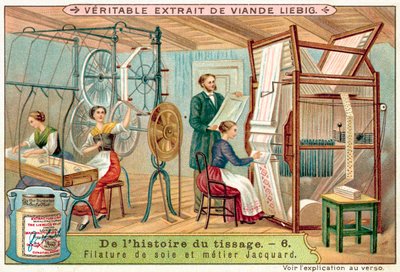 Zijde spinnen en een Jacquard weefgetouw door European School