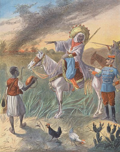 Sprinkhanenzwerm in Afrika (kleurenlitho) door European School
