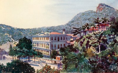 Het internationale hotel, Santa Thereza, Rio de Janeiro (kleurenlitho) door European School