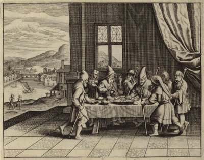 De Israëlieten door God bevolen om het Pascha-lam te eten (gravure) door European School