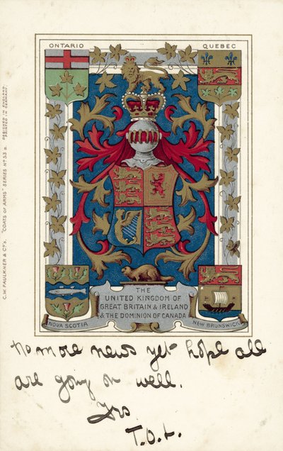 Het Verenigd Koninkrijk van Groot-Brittannië en Ierland en de Dominion of Canada (kleurenlitho) door European School