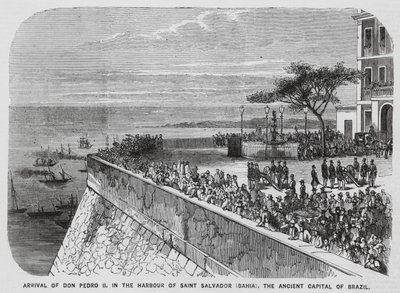 Bezoek van keizer Pedro II van Brazilië aan Salvador, Bahia (gravure) door European School
