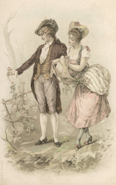 Wandelend paar (kleurenlitho) door European School