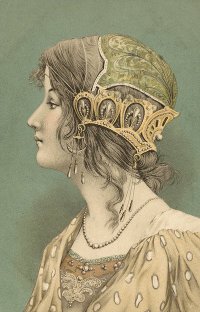 Vrouw met muts (kleurenlitho) door European School
