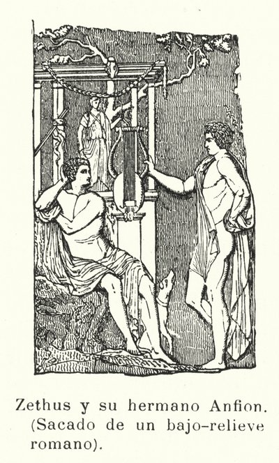 Zethus en Amphion, tweelingzonen van Zeus, Romeins bas-reliëf door European School