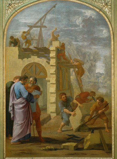 Saint Bruno fait construire le monastere - Sint Bruno geeft opdracht tot de bouw van het klooster ... door Eustache (studio of) Le Sueur