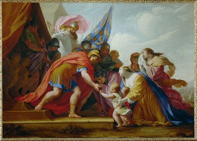 Volumnia en Verturie voor Coriolanus - Volumnia en ... door Eustache (studio of) Le Sueur