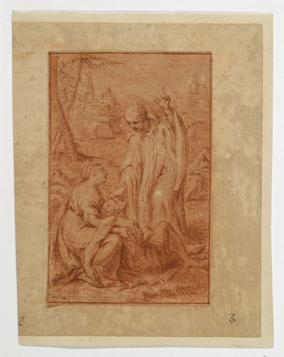 Ein Heiliger heilt einen Kranken oder erweckt einen Toten (?) door Eustache Le Sueur