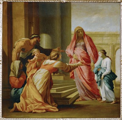 De maagd Maria naar de tempel gebracht (schilderij op doek) door Eustache Le Sueur