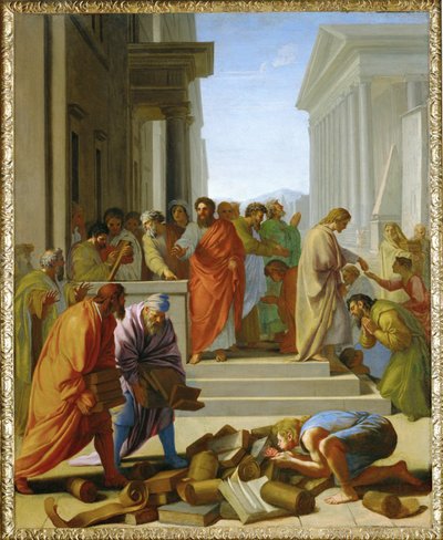 De preek van Sint Paulus in Efeze (schilderij op doek) door Eustache Le Sueur
