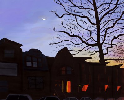9th Street, Brooklyn, 2016 (met de hand getekend op een iPad met een Apple potlood) door Evan Sklar
