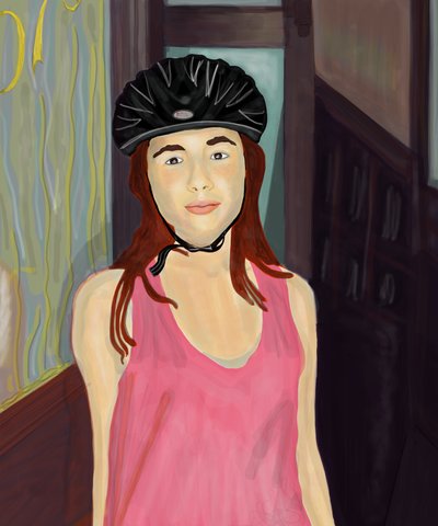 Ava in fietshelm, Brooklyn (digitale kunst) door Evan Sklar