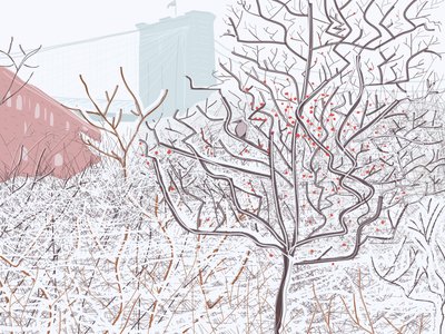 Vogel in sneeuw, Brooklyn Bridge Park (digitale kunst) door Evan Sklar