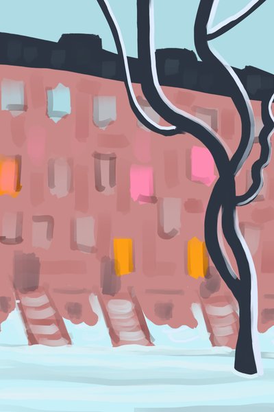 Brownstones in sneeuw (digitale kunst) door Evan Sklar