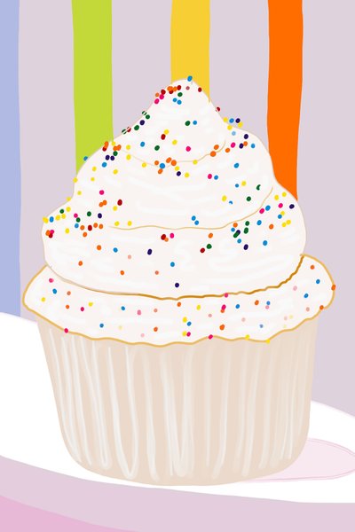 Cupcake met vanilleglazuur en hagelslag, Brooklyn (digitale kunst) door Evan Sklar
