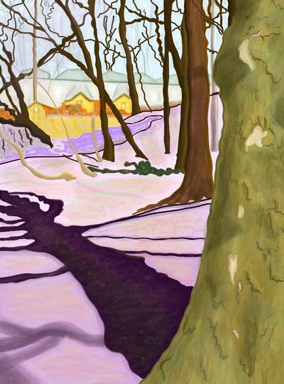 Heuvel met krokussen, Prospect Park (digitale kunst) door Evan Sklar