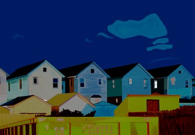 Huizen in Queens (digitale kunst) door Evan Sklar